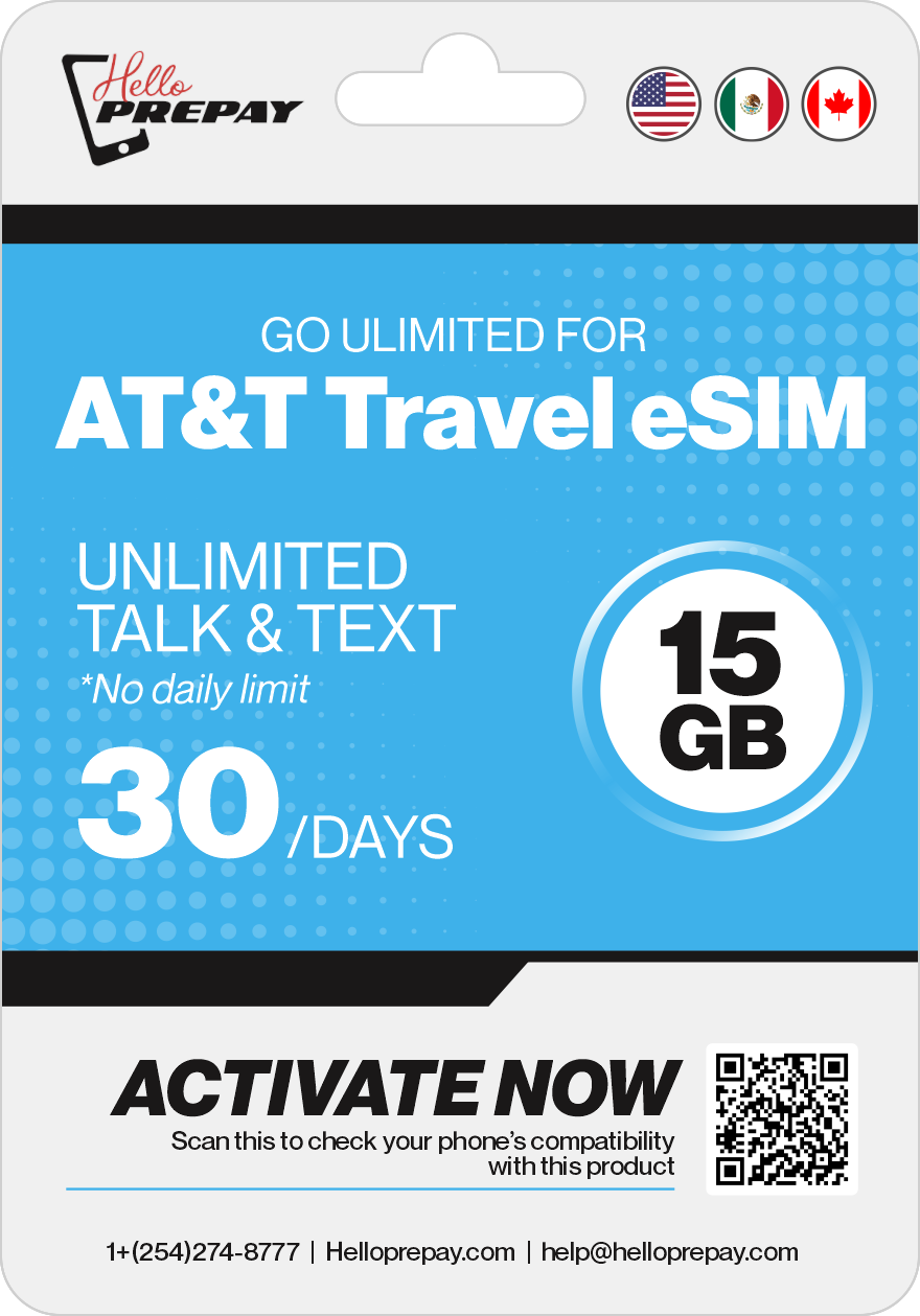 eSIM AT&T USA Travel SIM - 15GB (USA, Canada, Mexico)