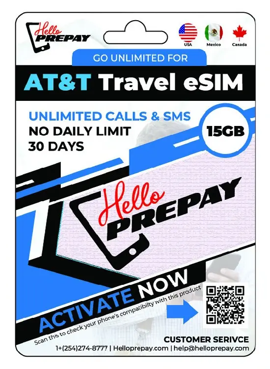 eSIM AT&T USA Travel SIM - 15GB (USA, Canada, Mexico)