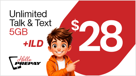 $28 Unlimited Talk & Text + 5GB + ILD
