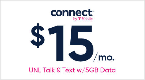 $15 Connect by TMO UNL Talk&Text w/ 5GB Data - 1 Month (capped)