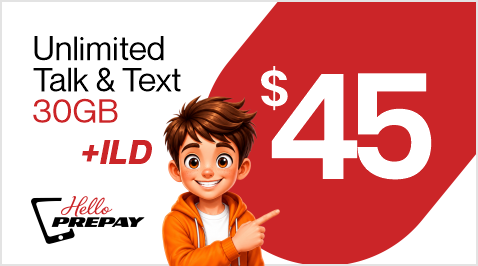 $45 Unlimited Talk & Text + 30GB + ILD
